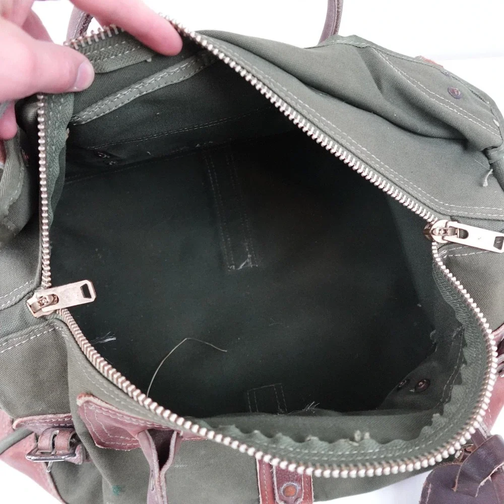 Vintage Orvis Battenkill Leather Duffel Bag Green Brown Travel Weekender Mens